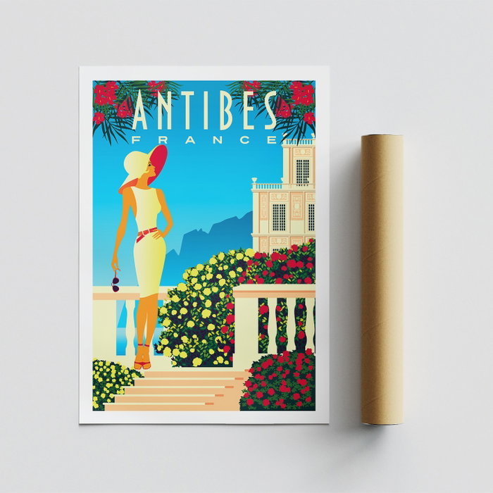 Wallity Póster A3 Antibes 1977, Póster Decorativo para Pared con Acabado Mate Satinado, Tamaño 29.7x42cm, Ideal para Salón y Oficina